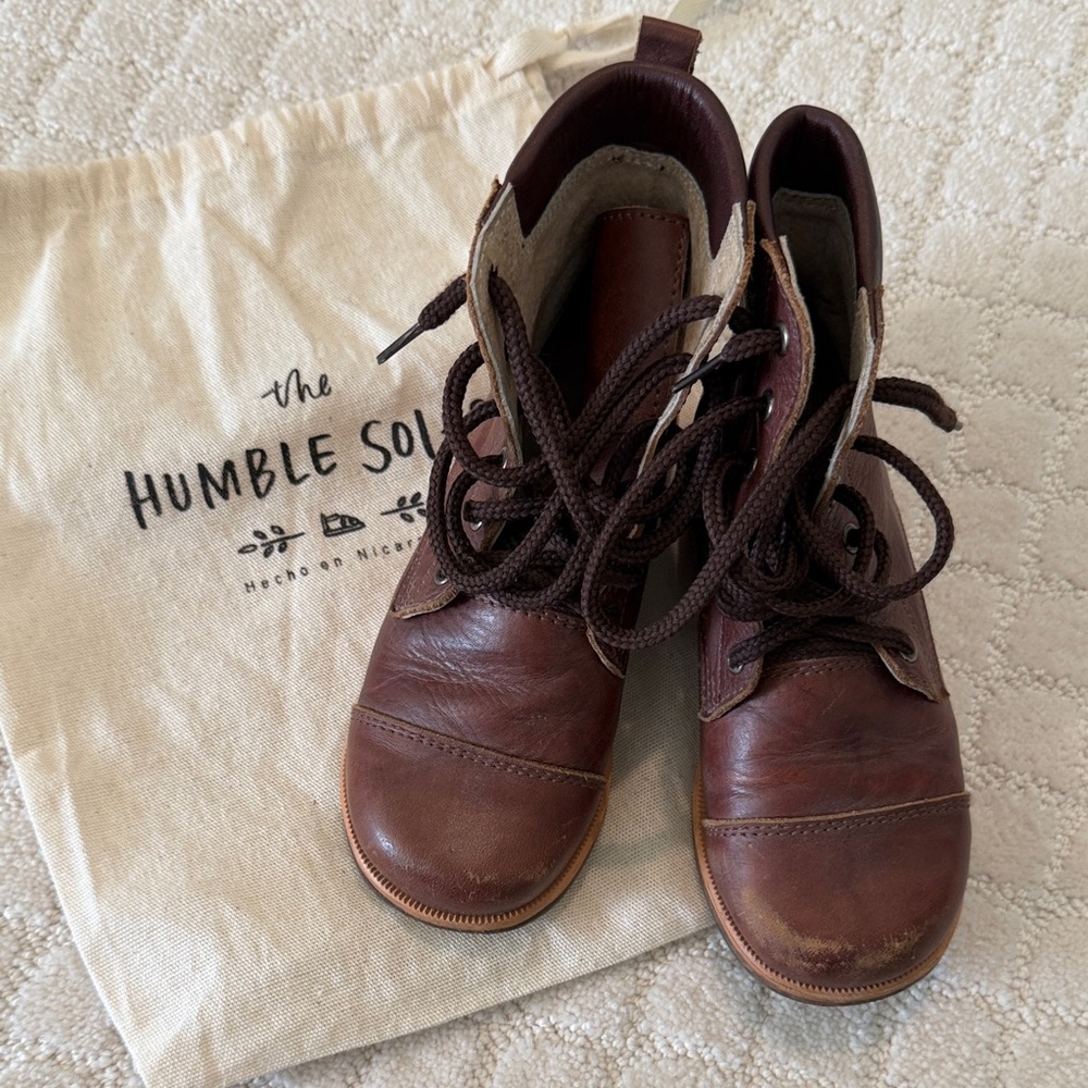 Kids Brown Leather Lace-Up Boots